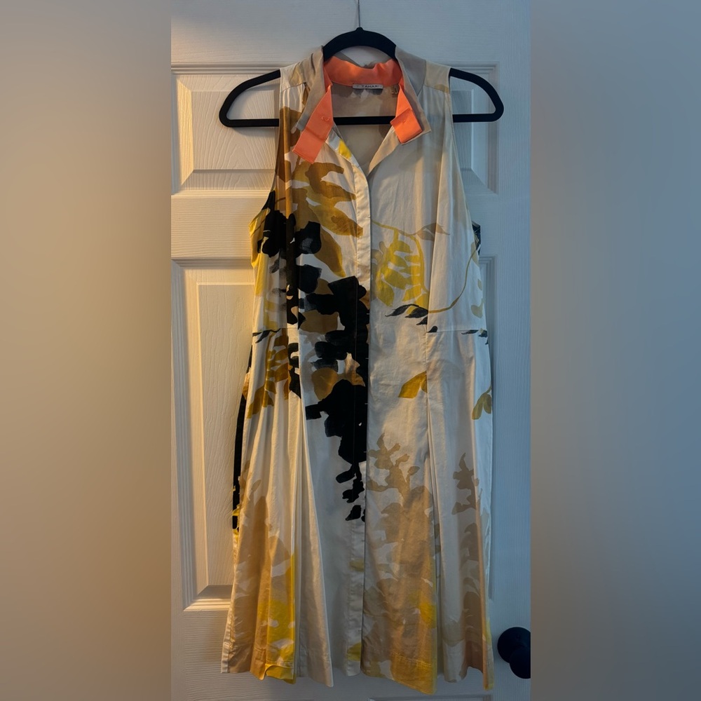 T Tahari Orange and White Halter Dress size 14